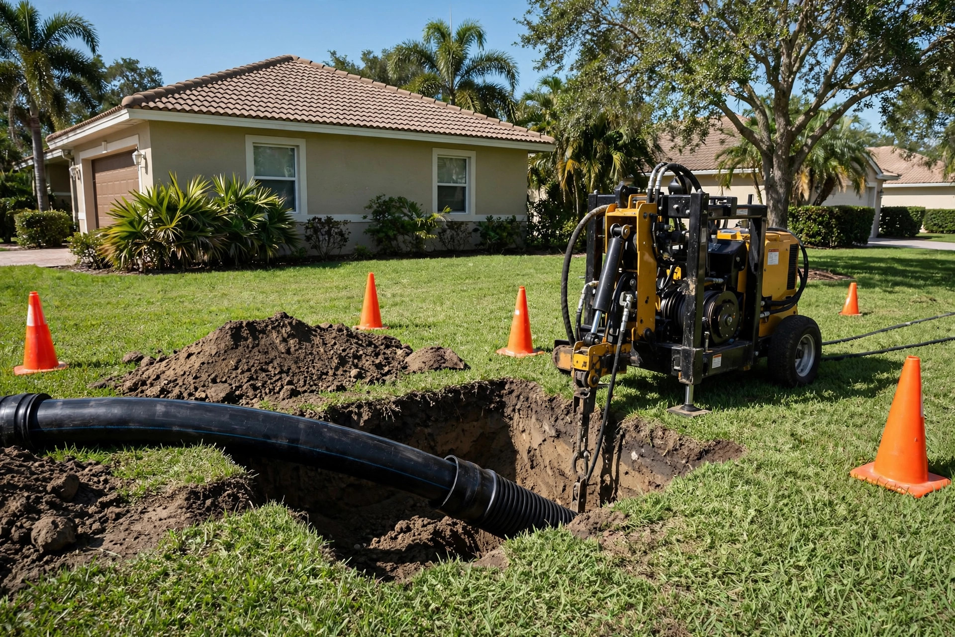 Exposed sewer line being inspected during a repair in Vero Beach FL